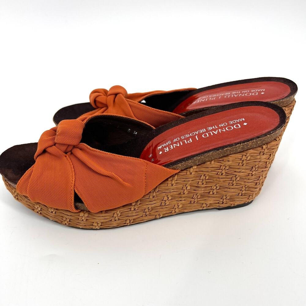 Donald Pliner Bridely Orange Double Knot Wicker Wedge Heel Sandal U.S. Size 8